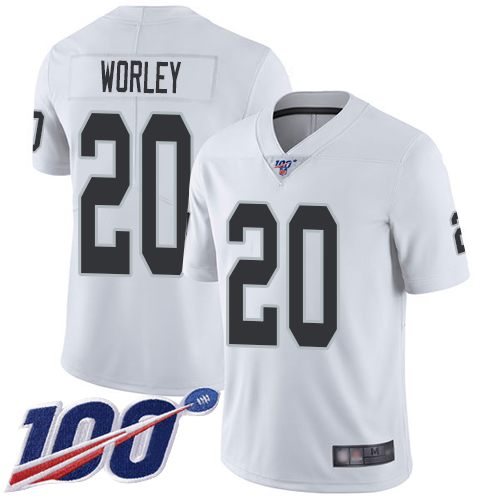 Men Oakland Raiders Limited White Daryl Worley Road Jersey NFL Football #20 100th Season Vapor Jersey